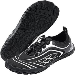 Queday Mens 8 Black Silver NO INSOLE Quick Dry Quick Dry Barefoot Water Shoes
